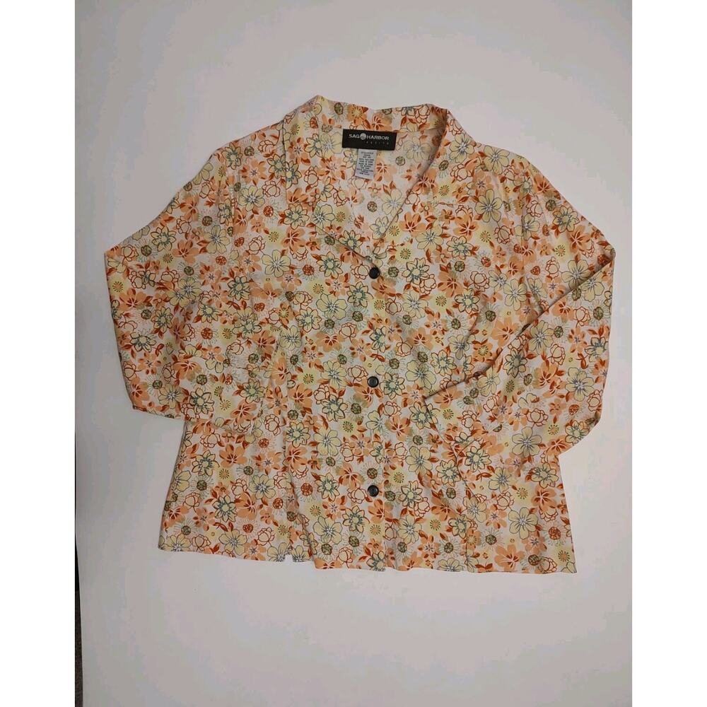 Sag Harbor Size 14P Petite Women's Blouse, 100% Silk, Floral Print Long Sleeves